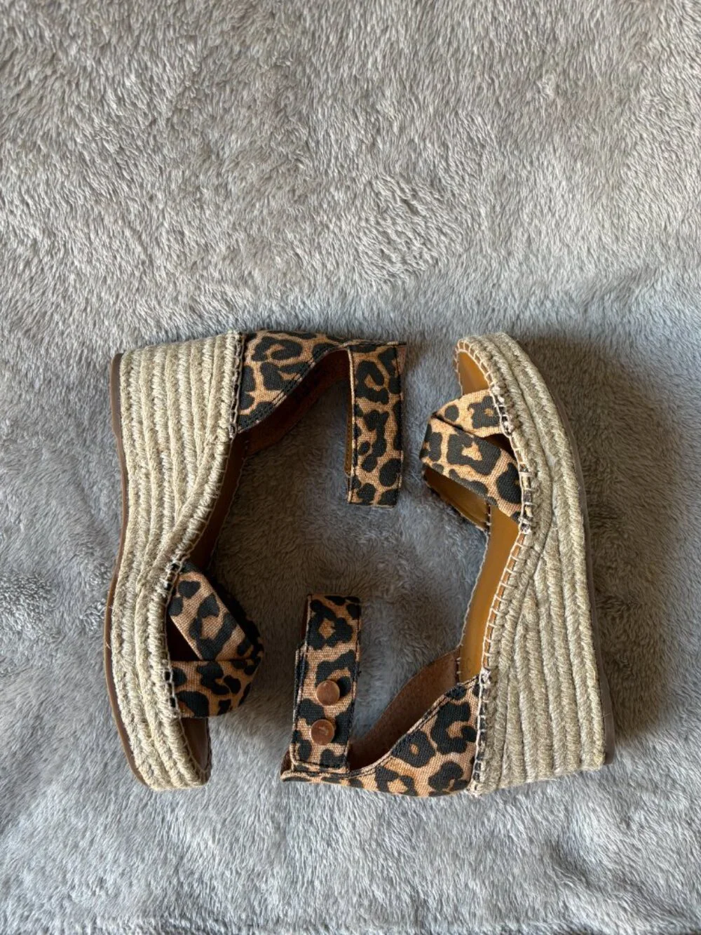 Franco Sarto Carlotta Leopard Animal Print Wedge Espadrilles Womens Size 8.5